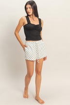 Polka Dot Drawstring Lounge Shorts - White