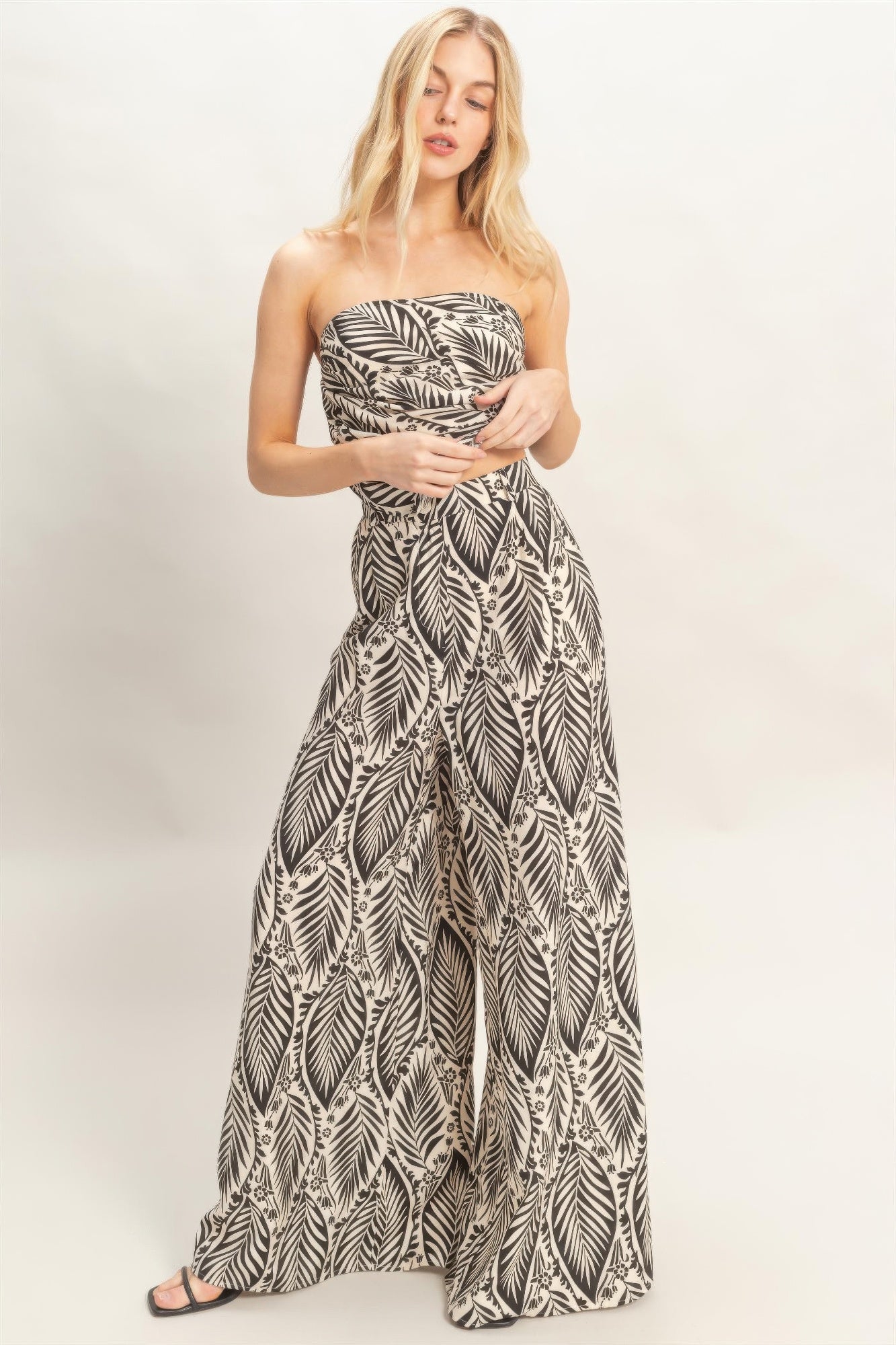 Tropical Print Strapless Pant Set -