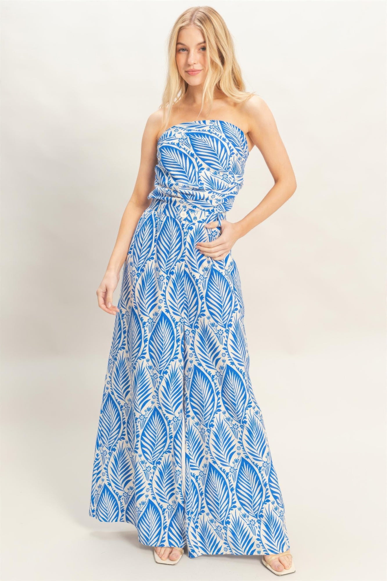 Tropical Print Strapless Pant Set -