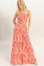 Tropical Print Strapless Pant Set -