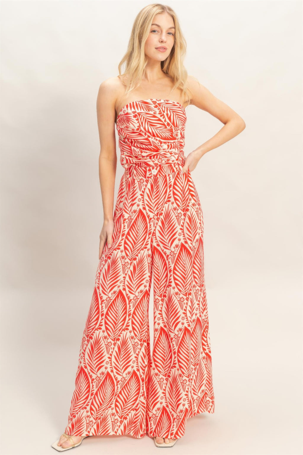 Tropical Print Strapless Pant Set -