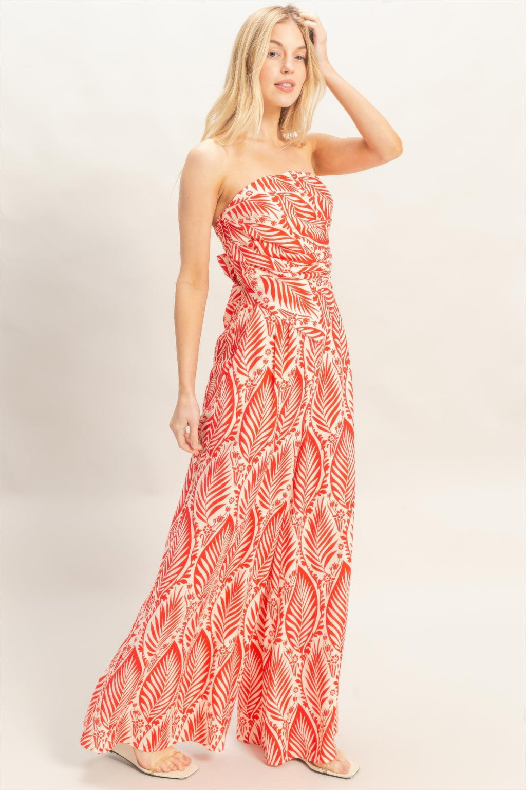 Tropical Print Strapless Pant Set -