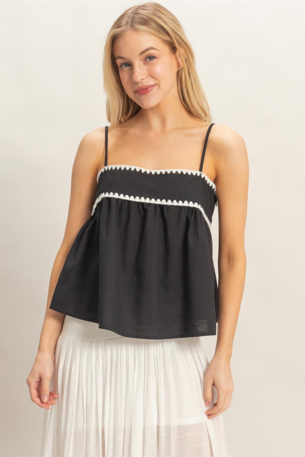Scallop Trim Babydoll Cami Top - Black