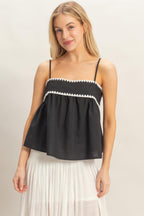 Scallop Trim Babydoll Cami Top - Black
