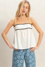 Scallop Trim Babydoll Cami Top - White