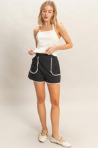 Scallop Trim Pocket Shorts - Black