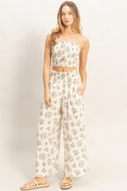 Floral Smocked Bandeau Pants Set -