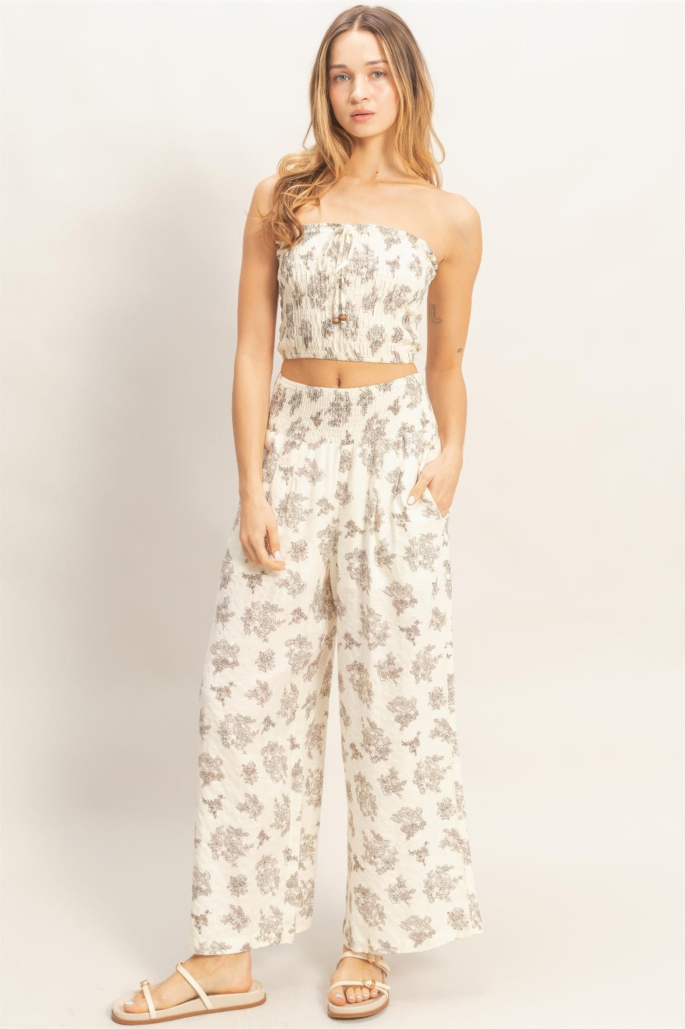 Floral Smocked Bandeau Pants Set -