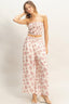 Floral Smocked Bandeau Pants Set - Burgundy