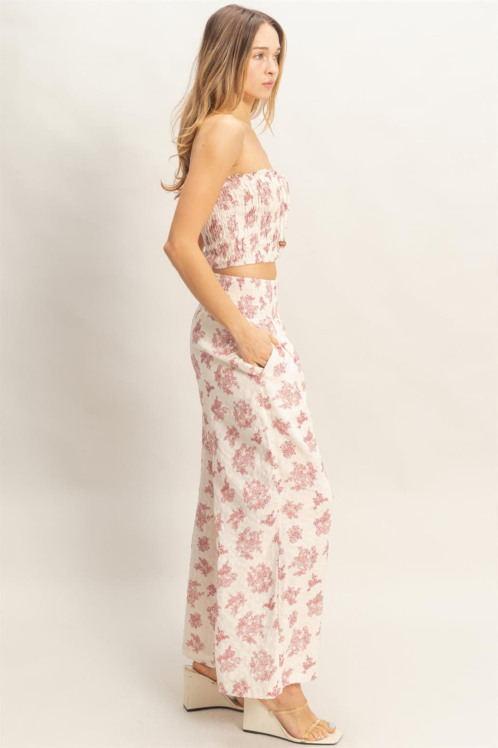 Floral Smocked Bandeau Pants Set -