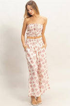 Floral Smocked Bandeau Pants Set -
