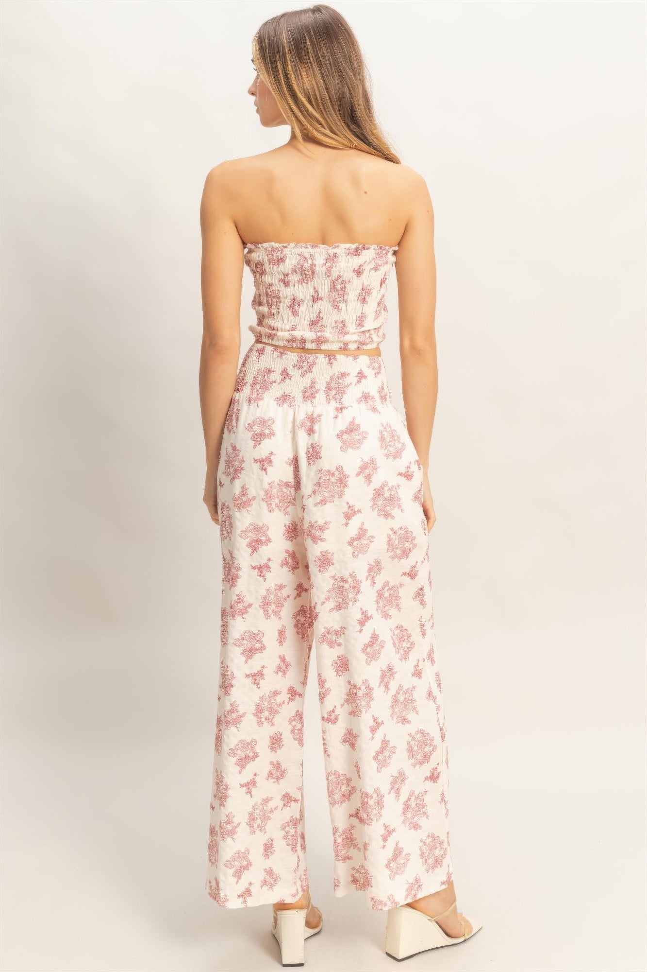 Floral Smocked Bandeau Pants Set -