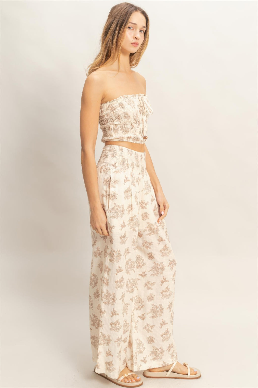 Floral Smocked Bandeau Pants Set -