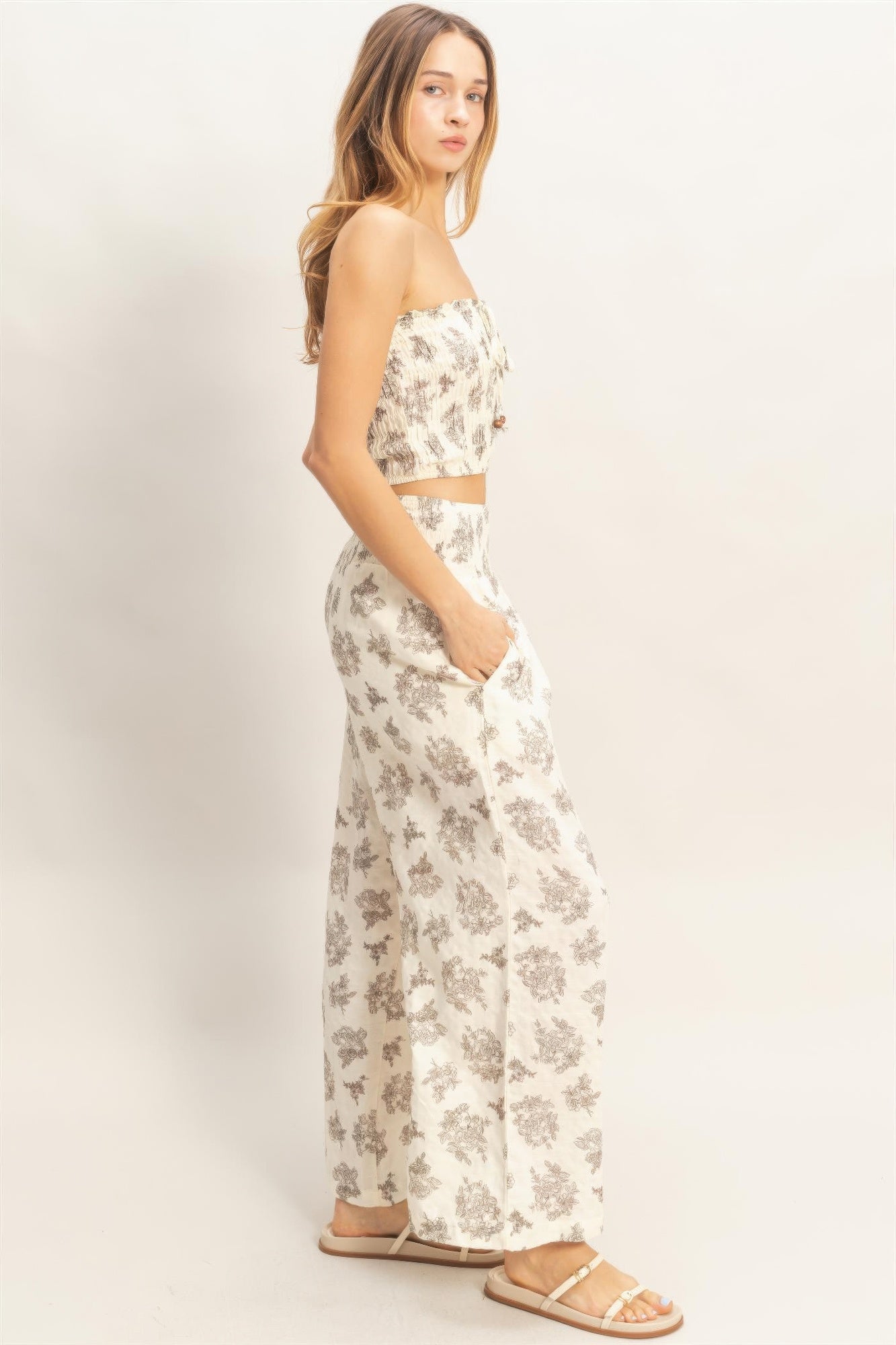 Floral Smocked Bandeau Pants Set -