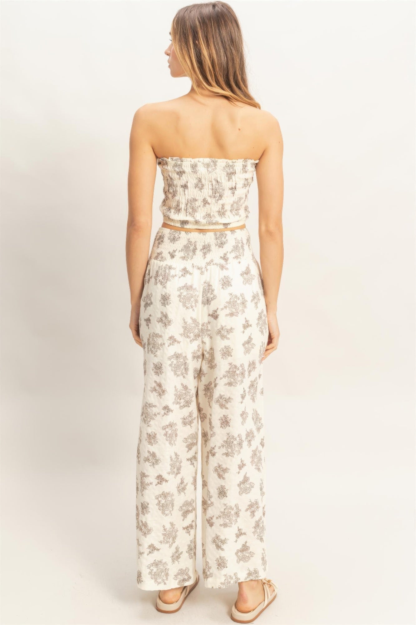 Floral Smocked Bandeau Pants Set -
