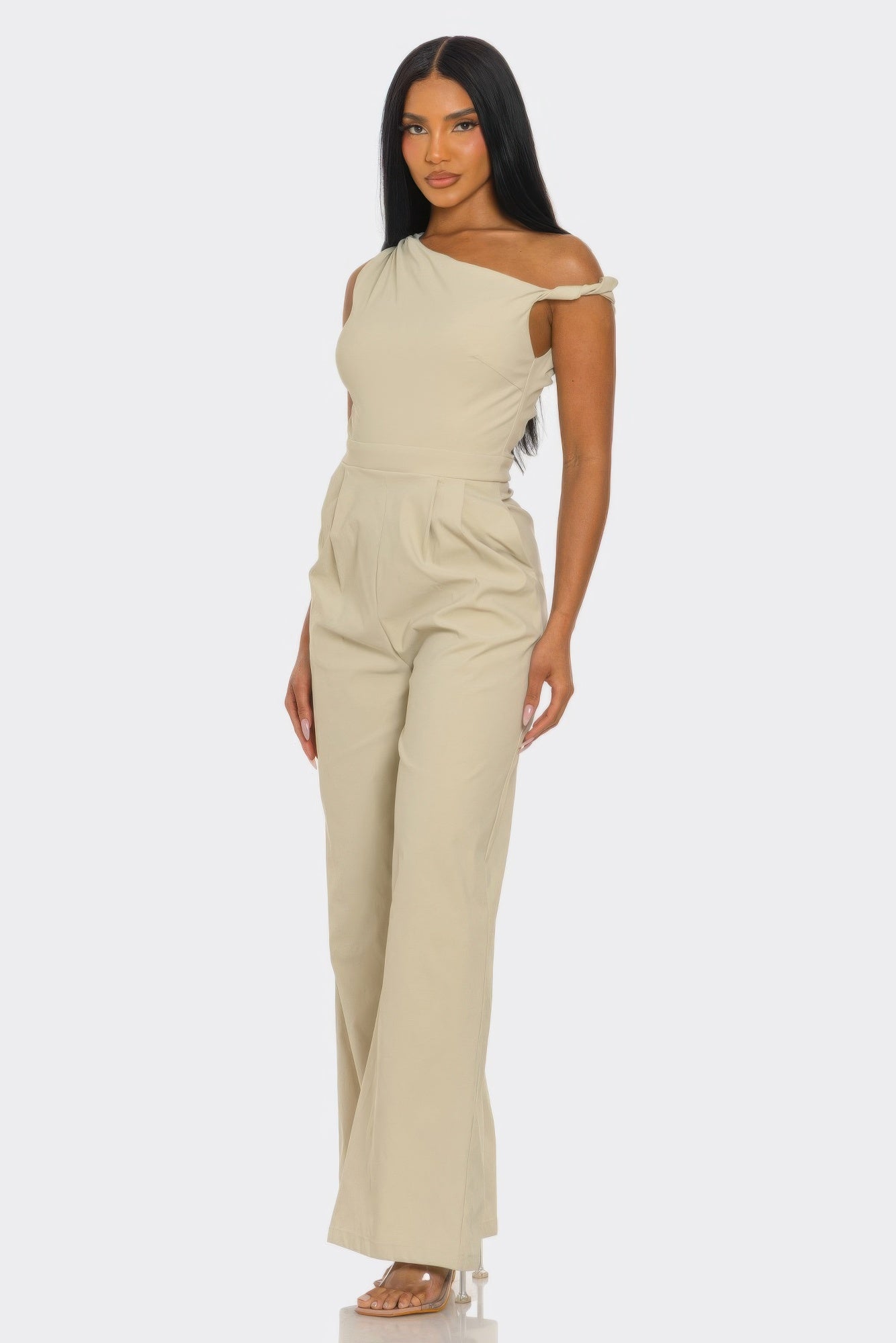 Draped One-Shoulder Wide-Leg Jumpsuit -