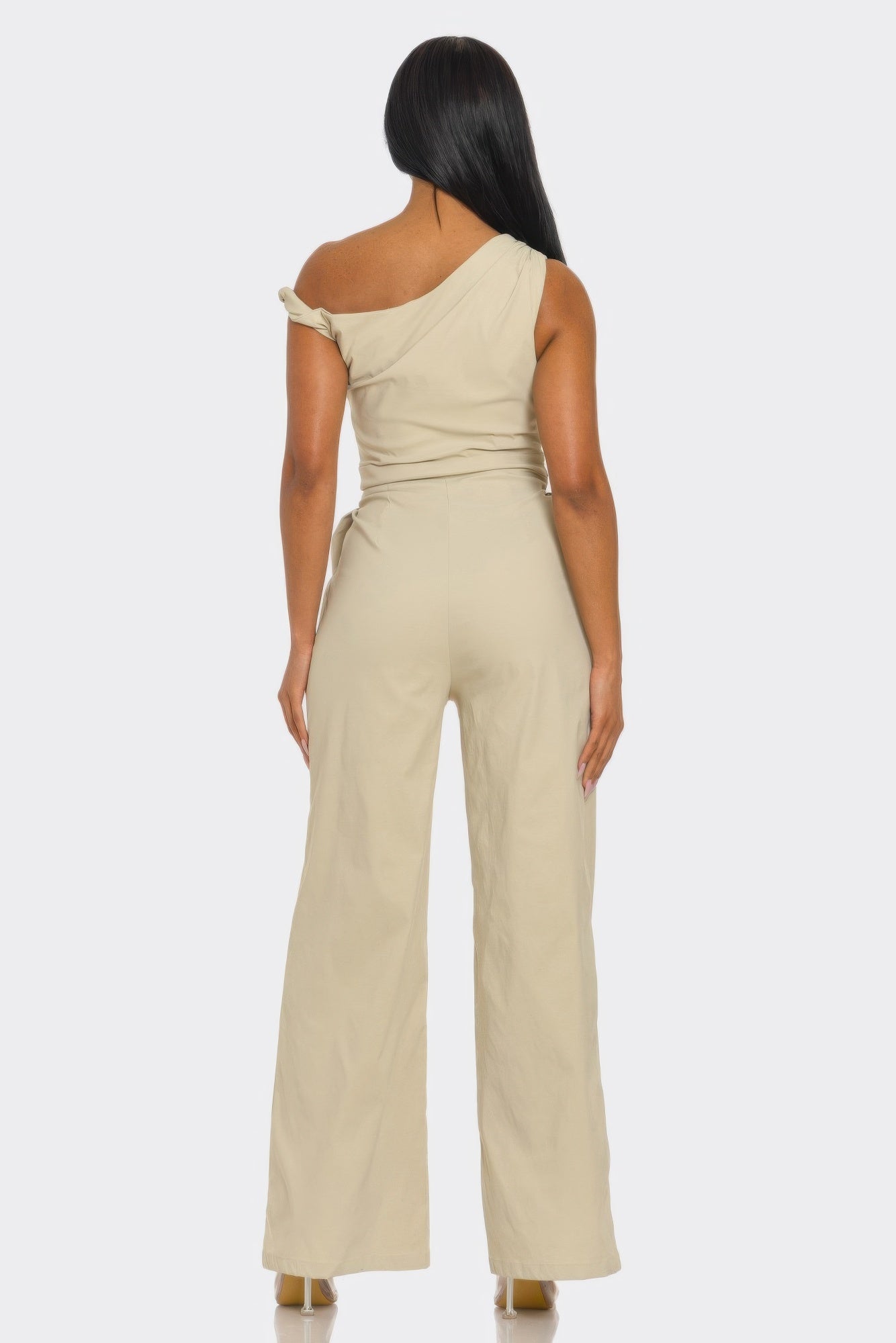 Draped One-Shoulder Wide-Leg Jumpsuit -