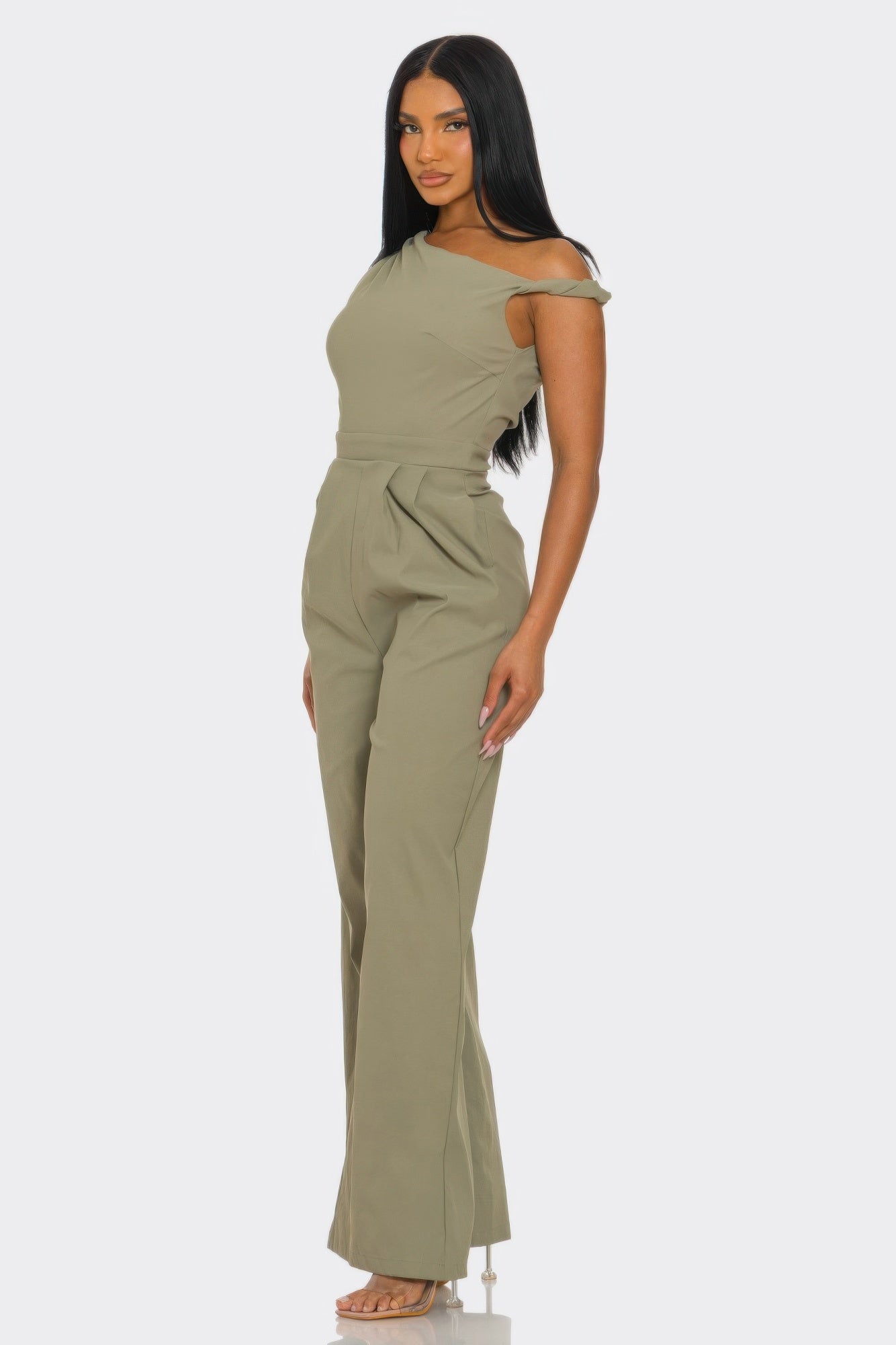 Draped One-Shoulder Wide-Leg Jumpsuit -
