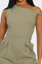 Draped One-Shoulder Wide-Leg Jumpsuit -