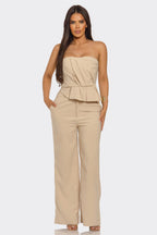 Strapless Peplum Wide-Leg Set - Taupe