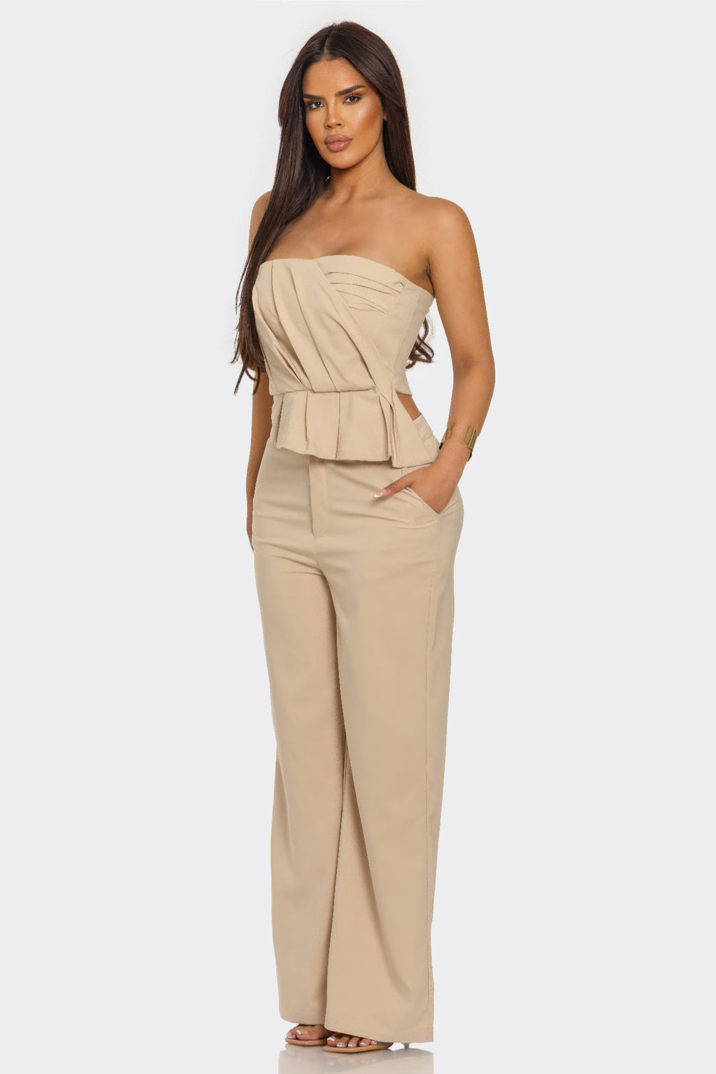 Strapless Peplum Wide-Leg Set -