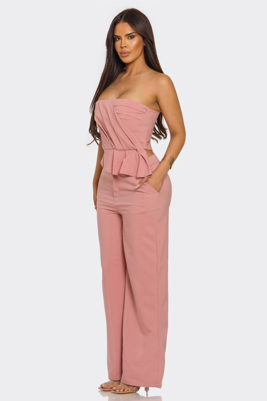 Strapless Peplum Wide-Leg Set -