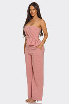Strapless Peplum Wide-Leg Set -