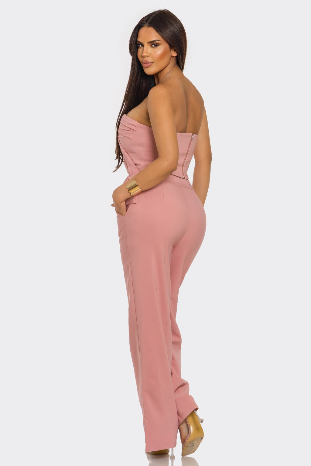 Strapless Peplum Wide-Leg Set -