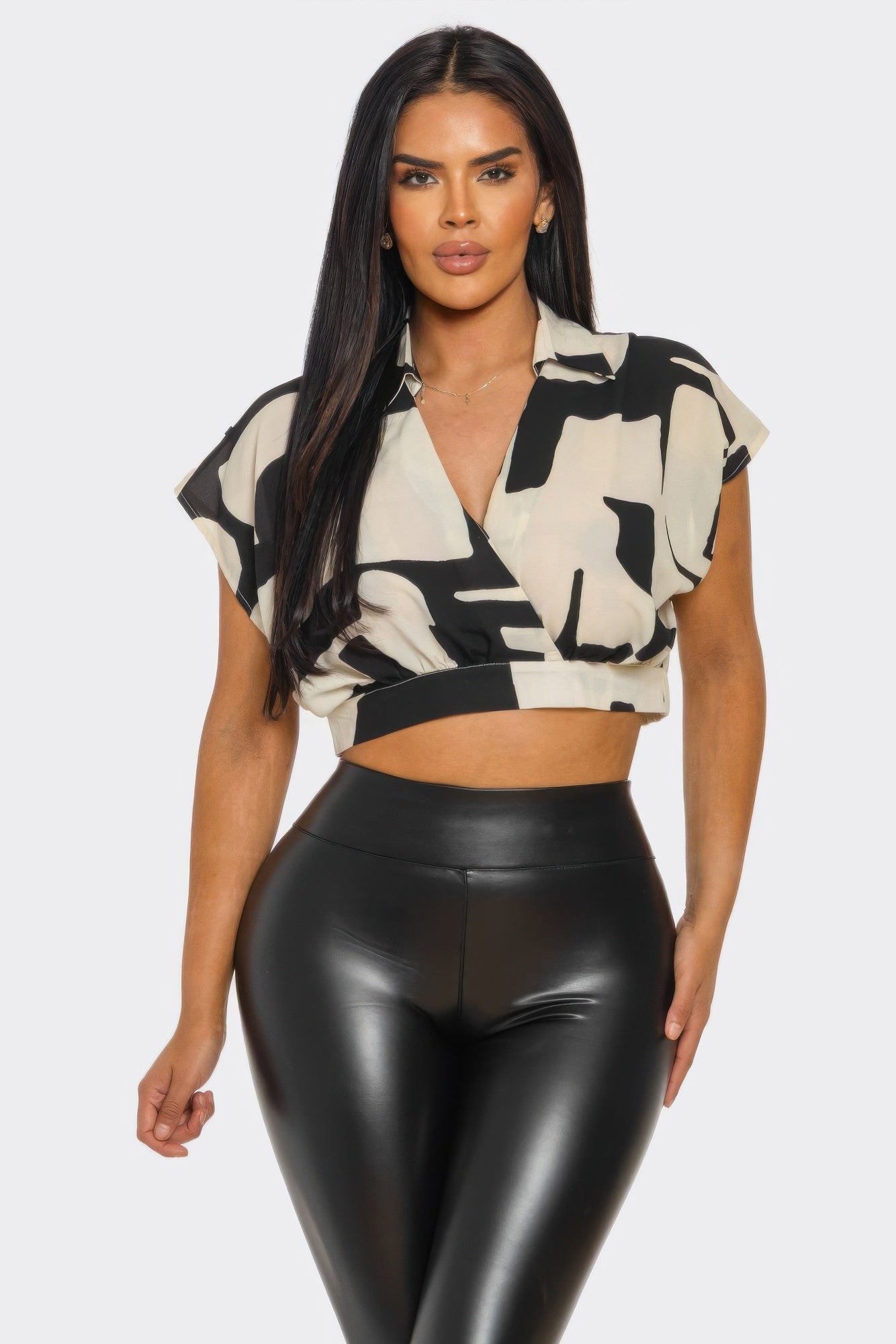 Abstract Twist Draped Crop Blouse - L