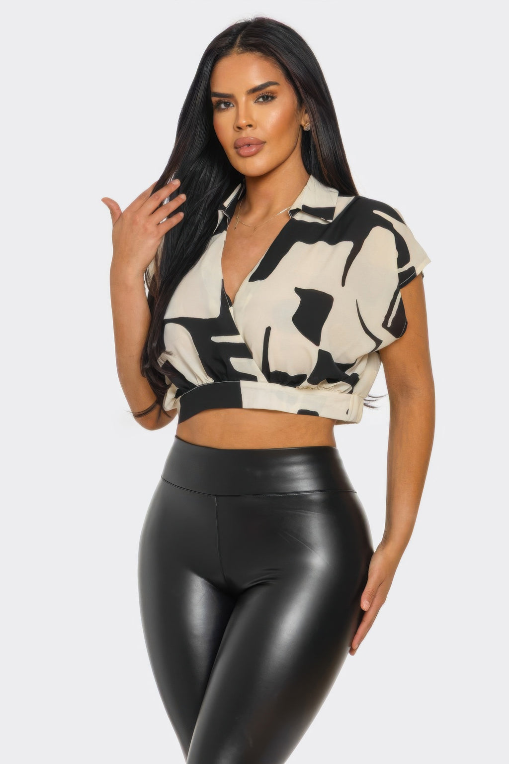 Abstract Twist Draped Crop Blouse -