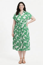 Botanical Collared Midi Wrap Dress - Green