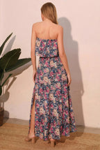 Floral Split Strapless Maxi Dress -