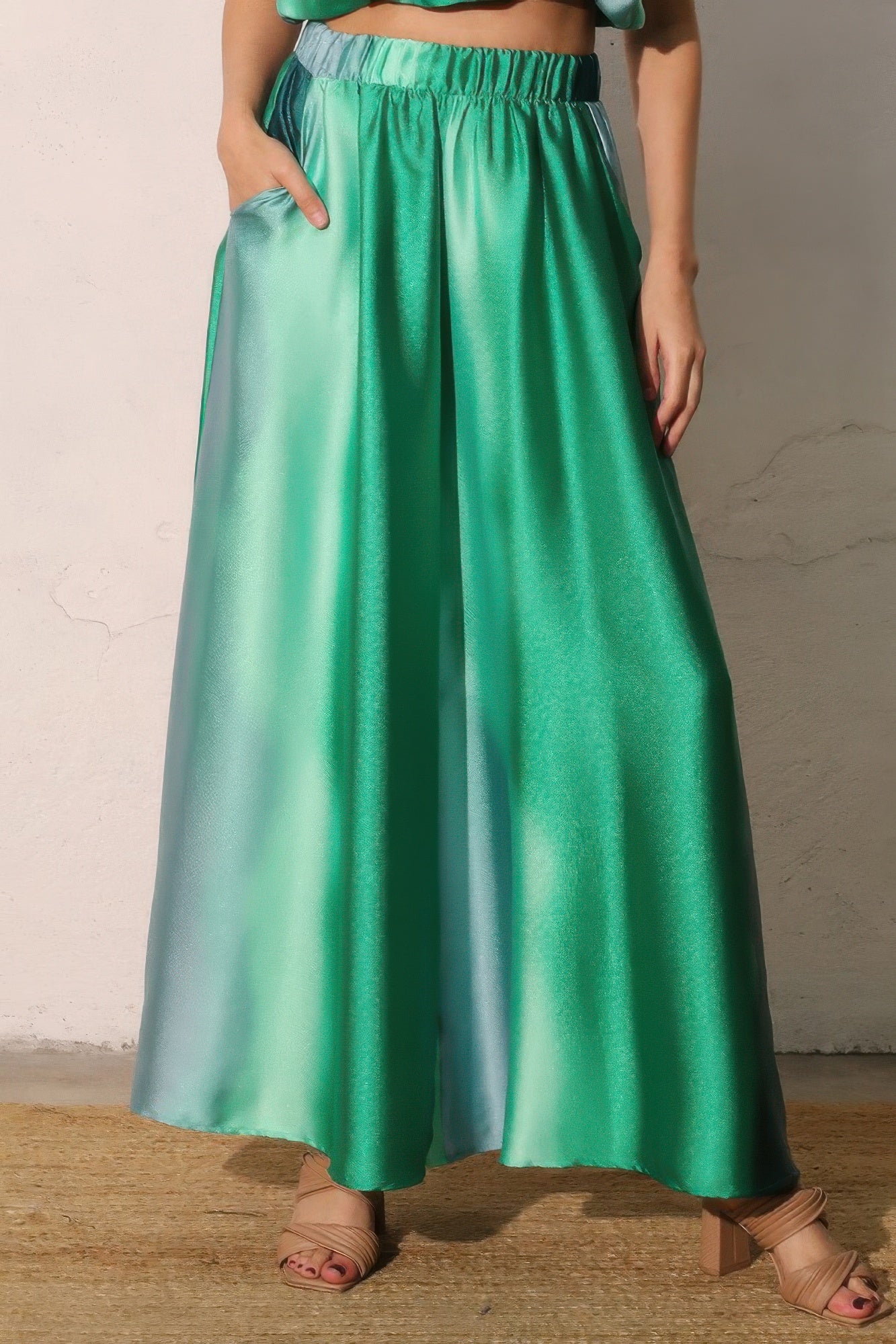 Ombre Satin Extra Wide-Leg Pants -