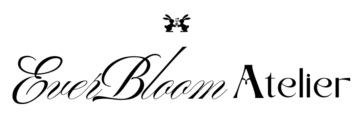 Logo of EverBloom Atelier with a stylized flower icon above the text on a white background.