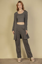 Three Piece Ribbed Cami Cardigan Set -