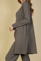 Three Piece Ribbed Cami Cardigan Set -