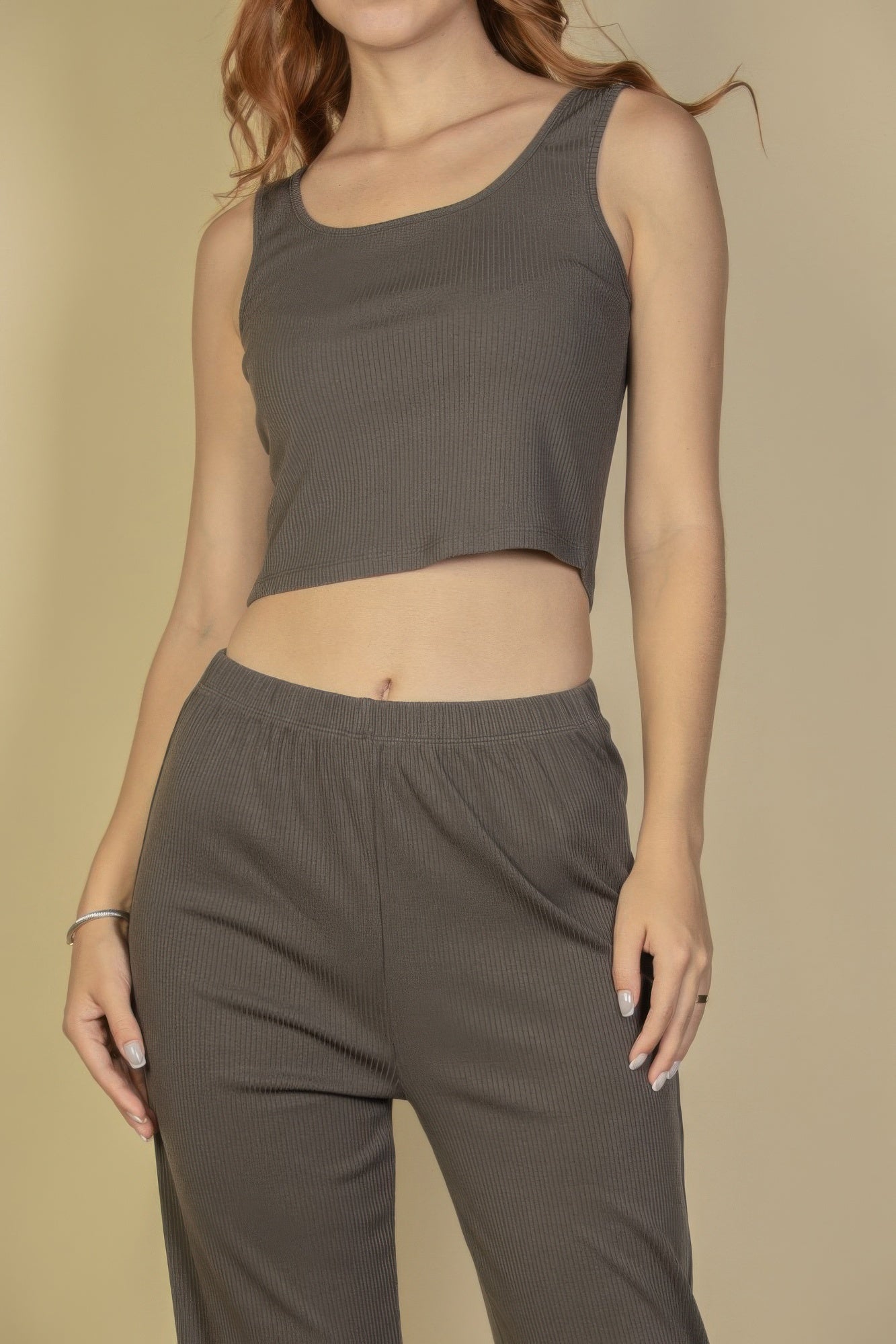 Three Piece Ribbed Cami Cardigan Set -
