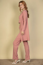 Three Piece Ribbed Cami Cardigan Set -