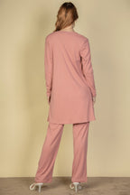 Three Piece Ribbed Cami Cardigan Set -
