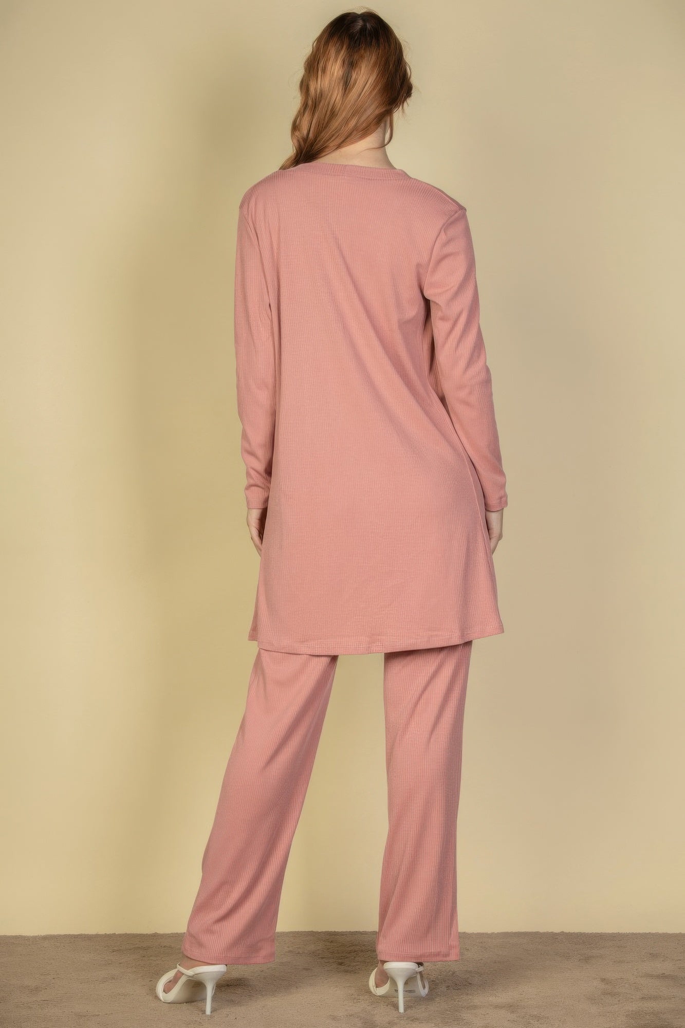 Three Piece Ribbed Cami Cardigan Set -