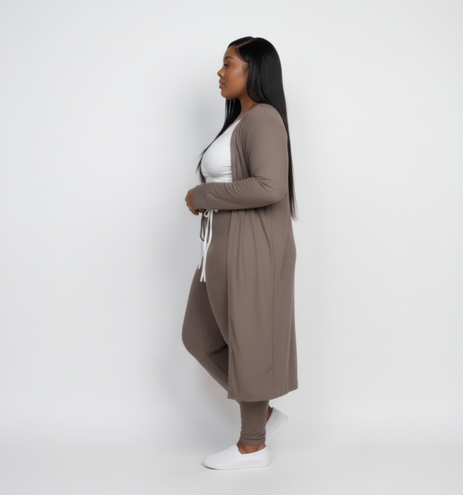 Plus Ribbed Cardigan and Leggings Set -