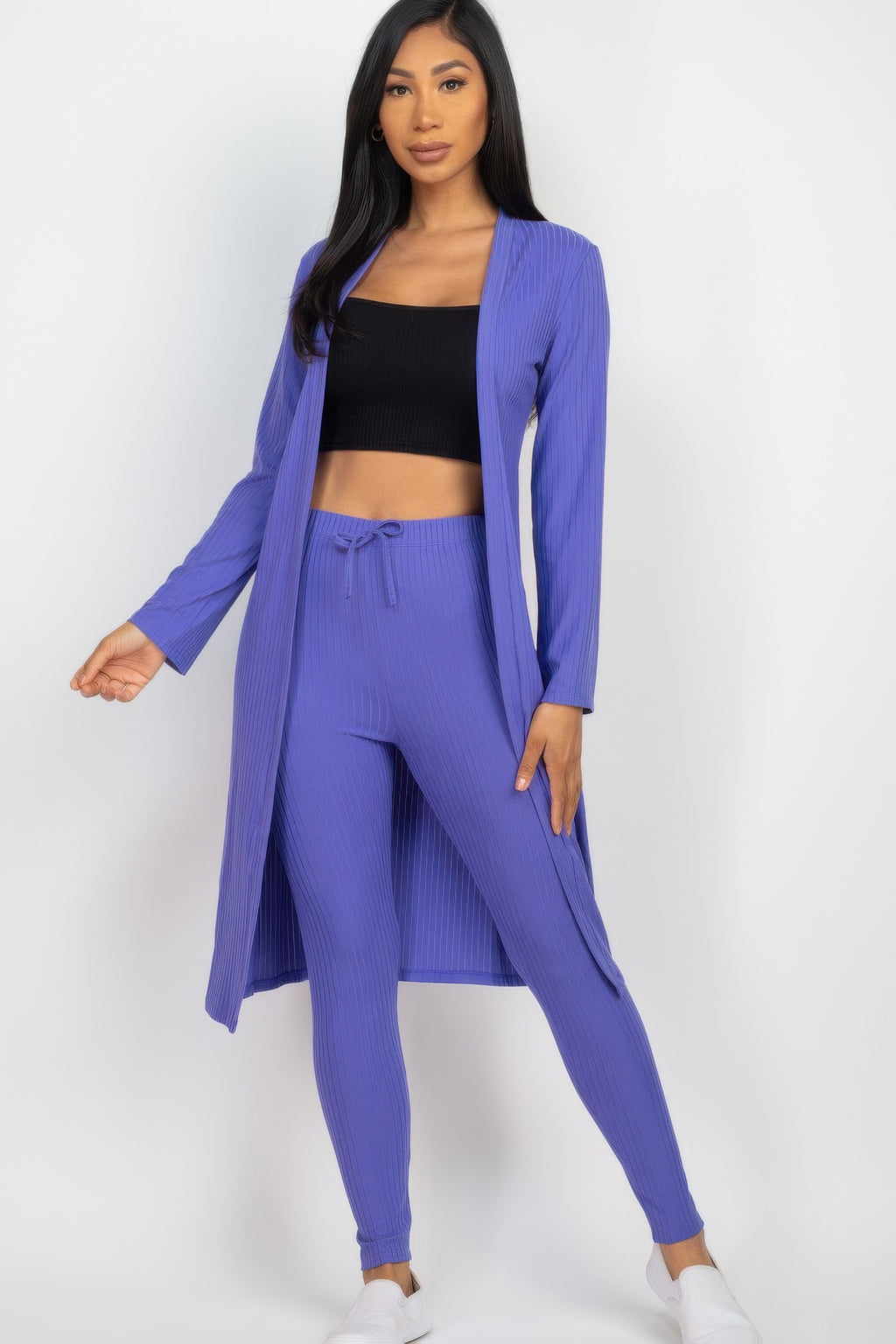 Ribbed Cardigan and Leggings Set - Chive Blossom
