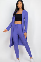 Ribbed Cardigan and Leggings Set - Chive Blossom