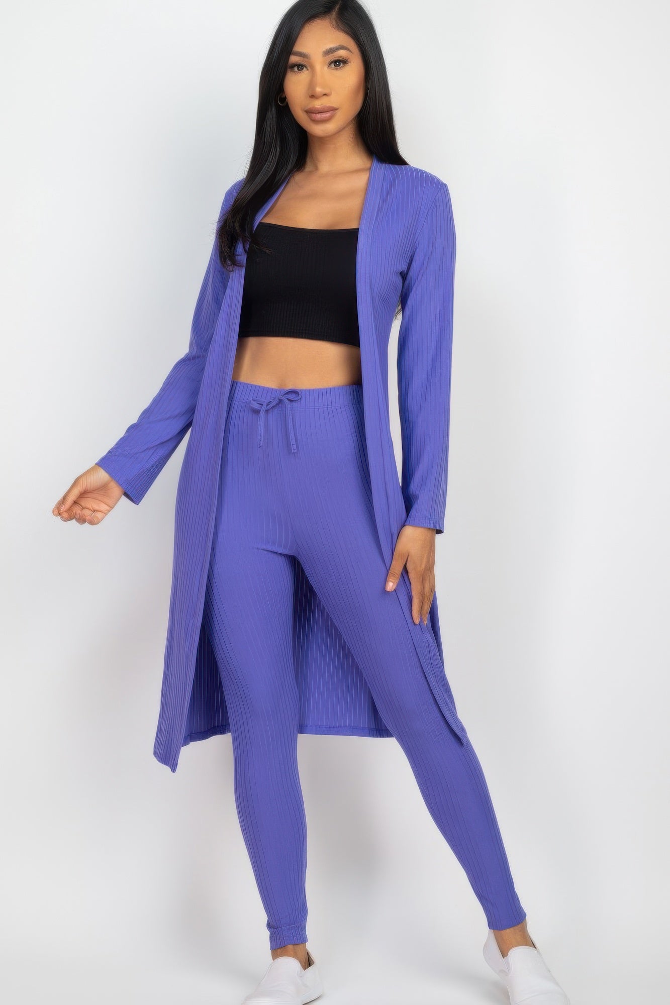 Ribbed Cardigan and Leggings Set - Chive Blossom