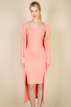 Ribbed Cami Dress Cardigan Set -