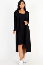 Ribbed Cami Dress Cardigan Set - Black