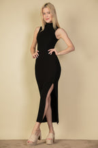 Ribbed Mock Neck Bodycon Maxi Dress -
