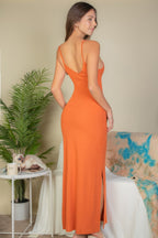 Ribbed Side Slit Maxi Dress -