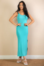 Ribbed Side Slit Maxi Dress - Jade