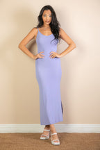 Ribbed Side Slit Maxi Dress - Lilac